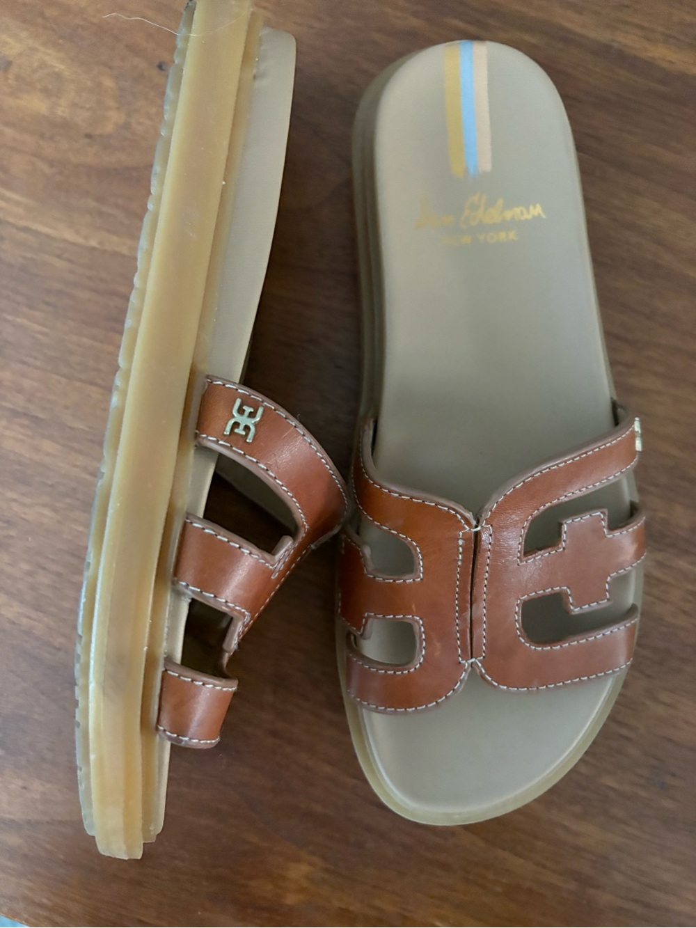 Sam Edelman Cognac Leather Slide Sandals